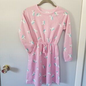 Girl's pink tie-waist unicorns dress M (7-8)